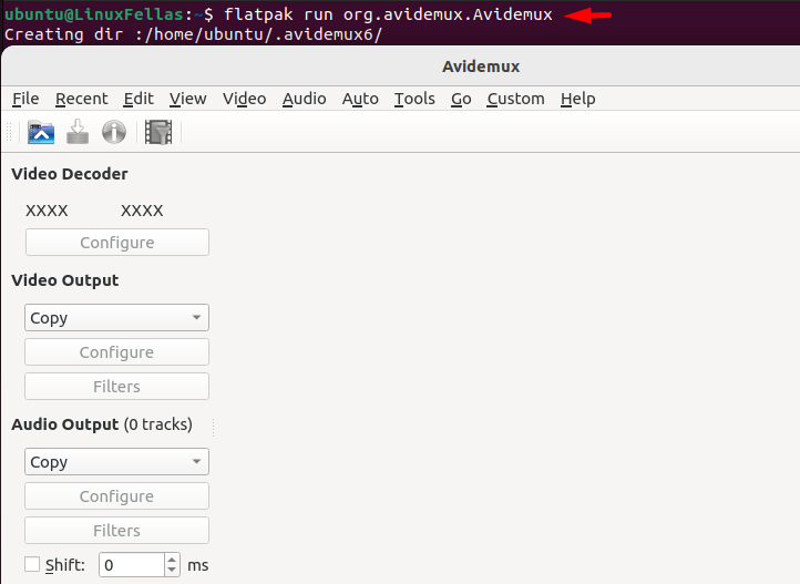 Launch Avidemux application using Flatpak