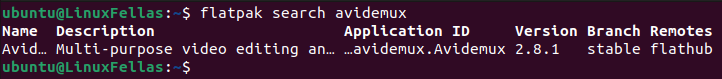 Search Avidemux video editor application using Flatpak