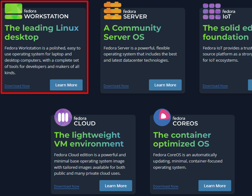 Click on the 'Download Now' on the Fedora workstation section.