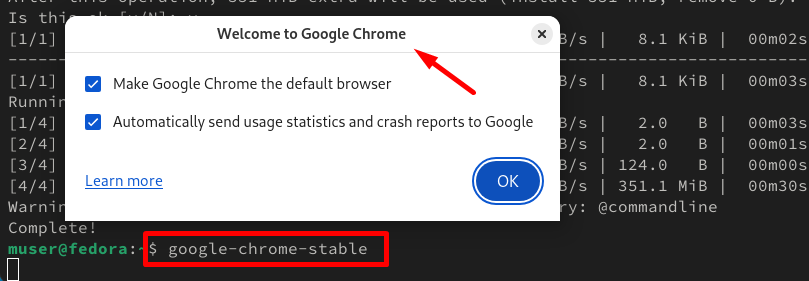 Press Ok on the dialog box which appeared after running the command.
