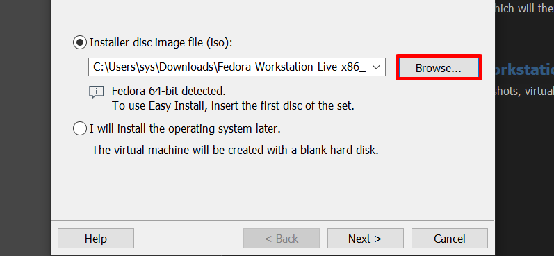 Browse the ISO file we downloaded lately.