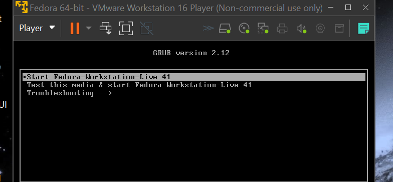 Select Start Fedora-Workstation-Live 41.