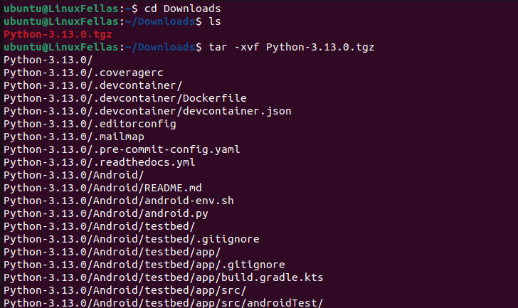 Extract tar File of Python 3 setup