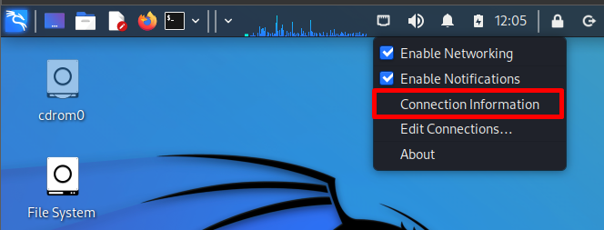 go to Network > Connection Information settings